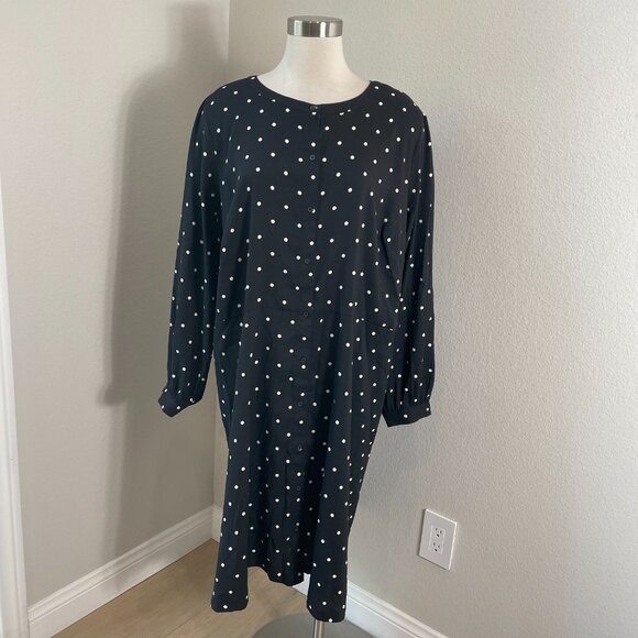Loft Womens Plus 22 Polka Dot Button Up Dress Long Sleeve Black White - Picture 1 of 10
